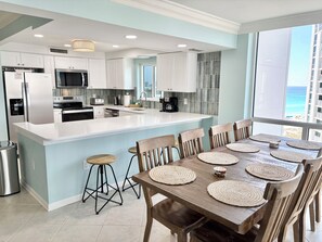Fridge, microwave, oven, stovetop - Florida Sunshine Shoreline Towers 3-bedroom condo with great beachfront views (Destin)