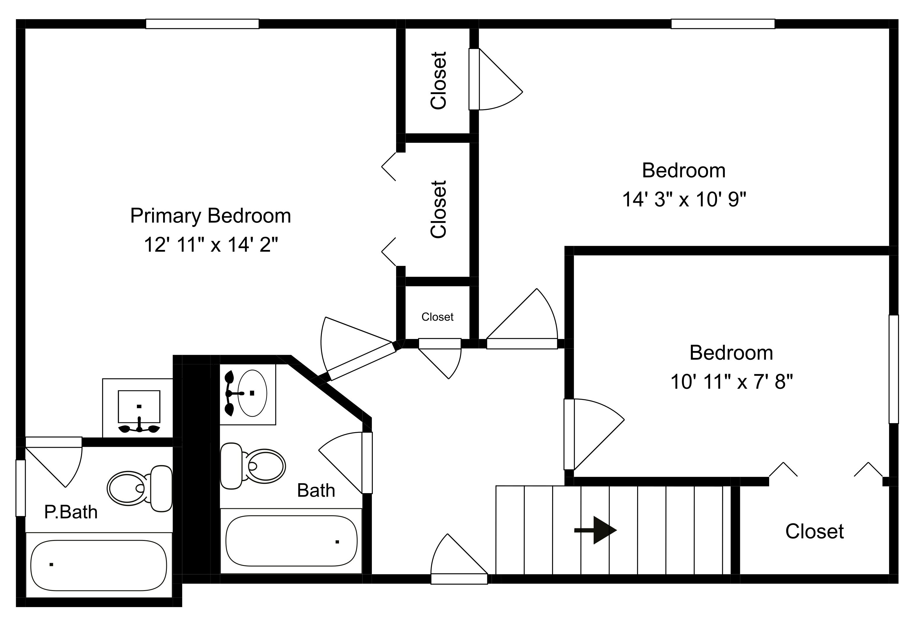 Un plan d’étage comprenant une chambre principale mesurant 3,66 m x 4,32 m, une chambre plus petite mesurant 3,33 m x 2,34 m, et une salle de bain.
