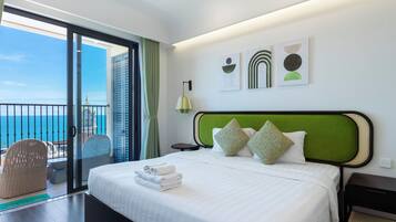 Superior Studio, Balcony, Beach View | Desk, laptop workspace, blackout drapes, soundproofing