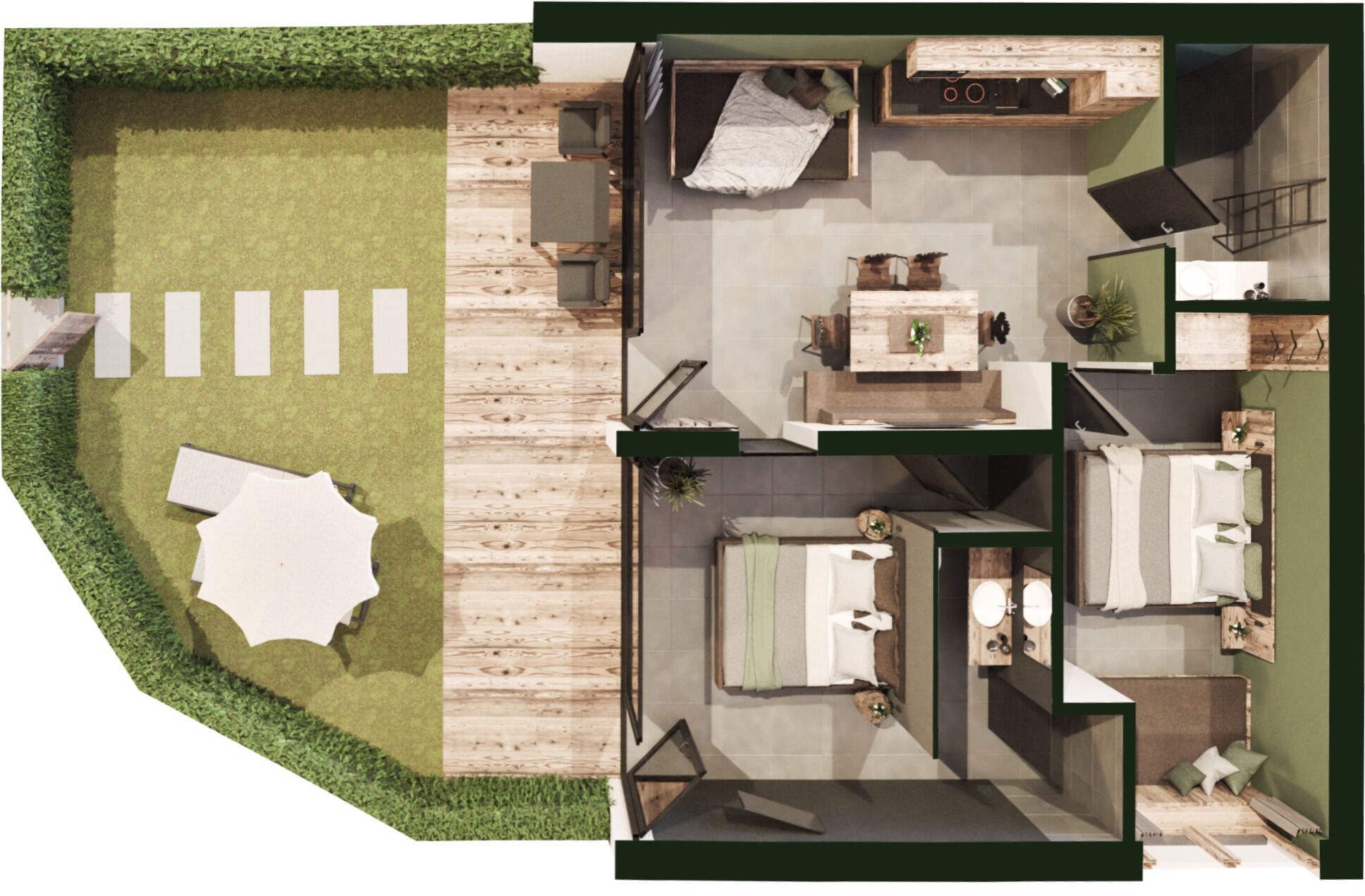 Deluxe-Apartment, Bergblick | Wohnbereich | 25-Zoll-LED-Fernseher mit Satellitenempfang, Kinderspielzeug