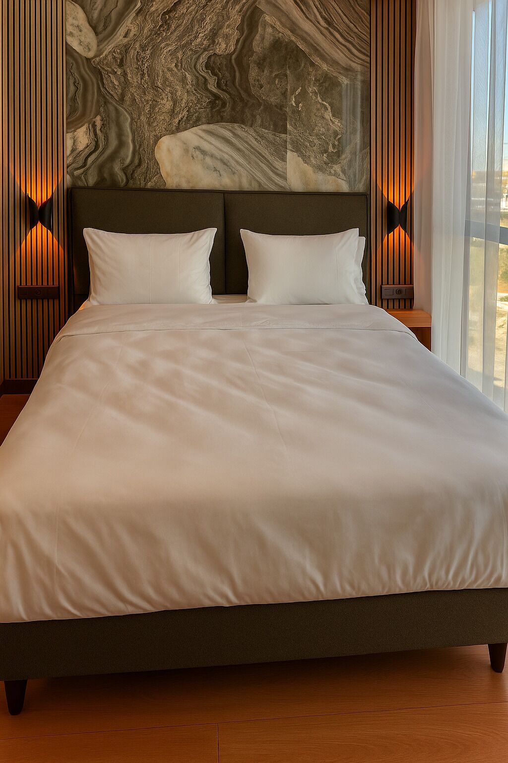 خزنة داخل الغرفة ومساحة عمل للكمبيوتر المحمول وستائر تعتيم