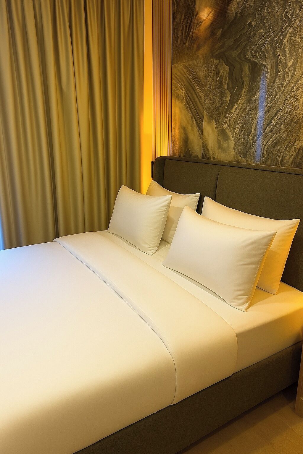 خزنة داخل الغرفة ومساحة عمل للكمبيوتر المحمول وستائر تعتيم