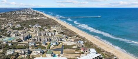 On the beach, sun loungers