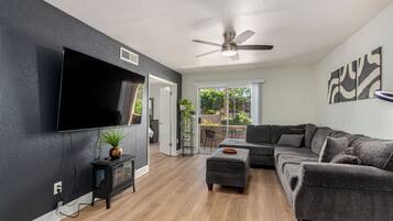 TV, fireplace