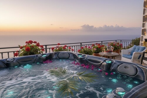 Private pool, jacuzzi and sea views