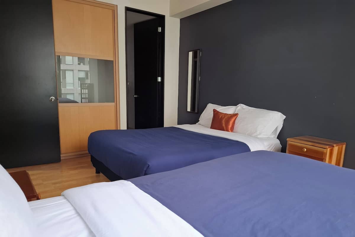 Family Apartment, Garden View | Hypo-allergenic bedding, blackout curtains, iron/ironing board