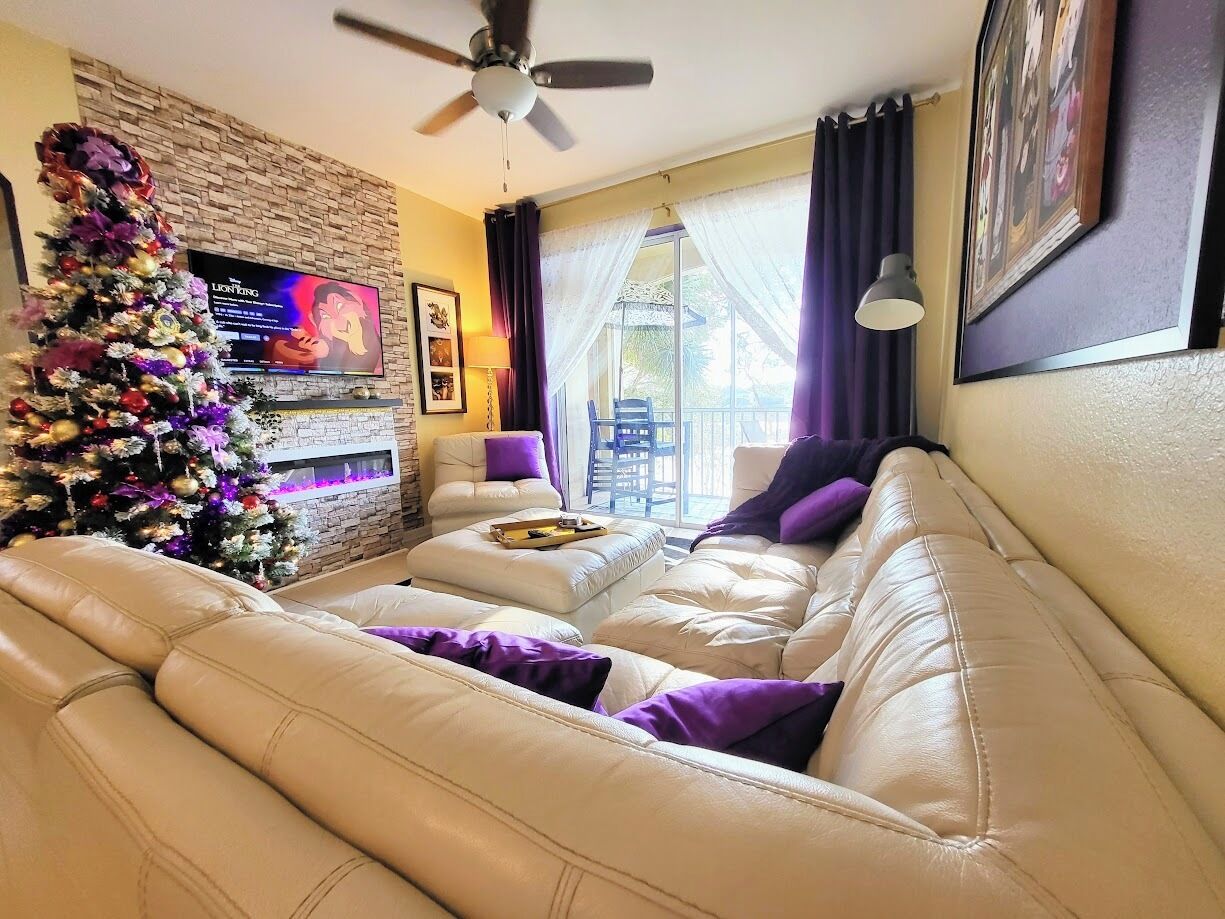 Smart TV, fireplace, video games, DVD player