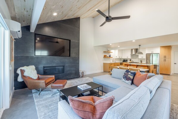 TV, fireplace