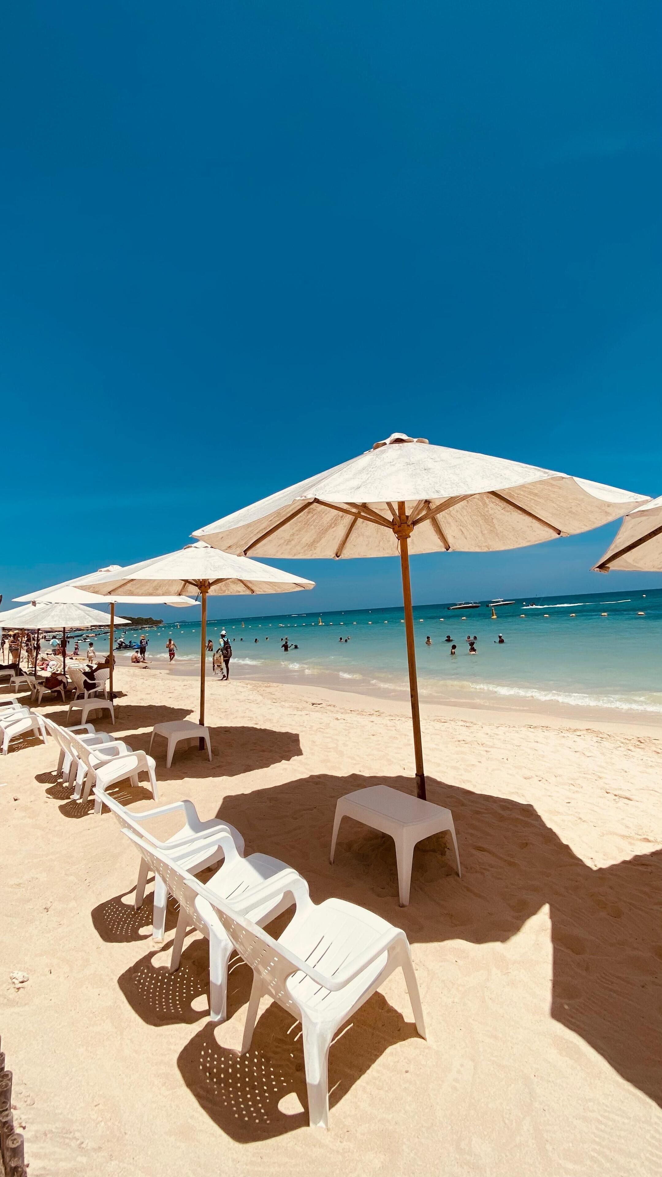 On the beach, white sand