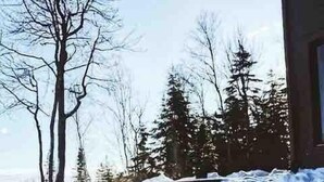 An outdoor hot tub with a clear view of the surrounding trees and a building in the background. - Petite Ourse 61: Hot Tub, Views &  Private Trails (Les Éboulements)
