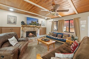 TV, fireplace