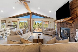 Smart TV, fireplace, foosball, table tennis