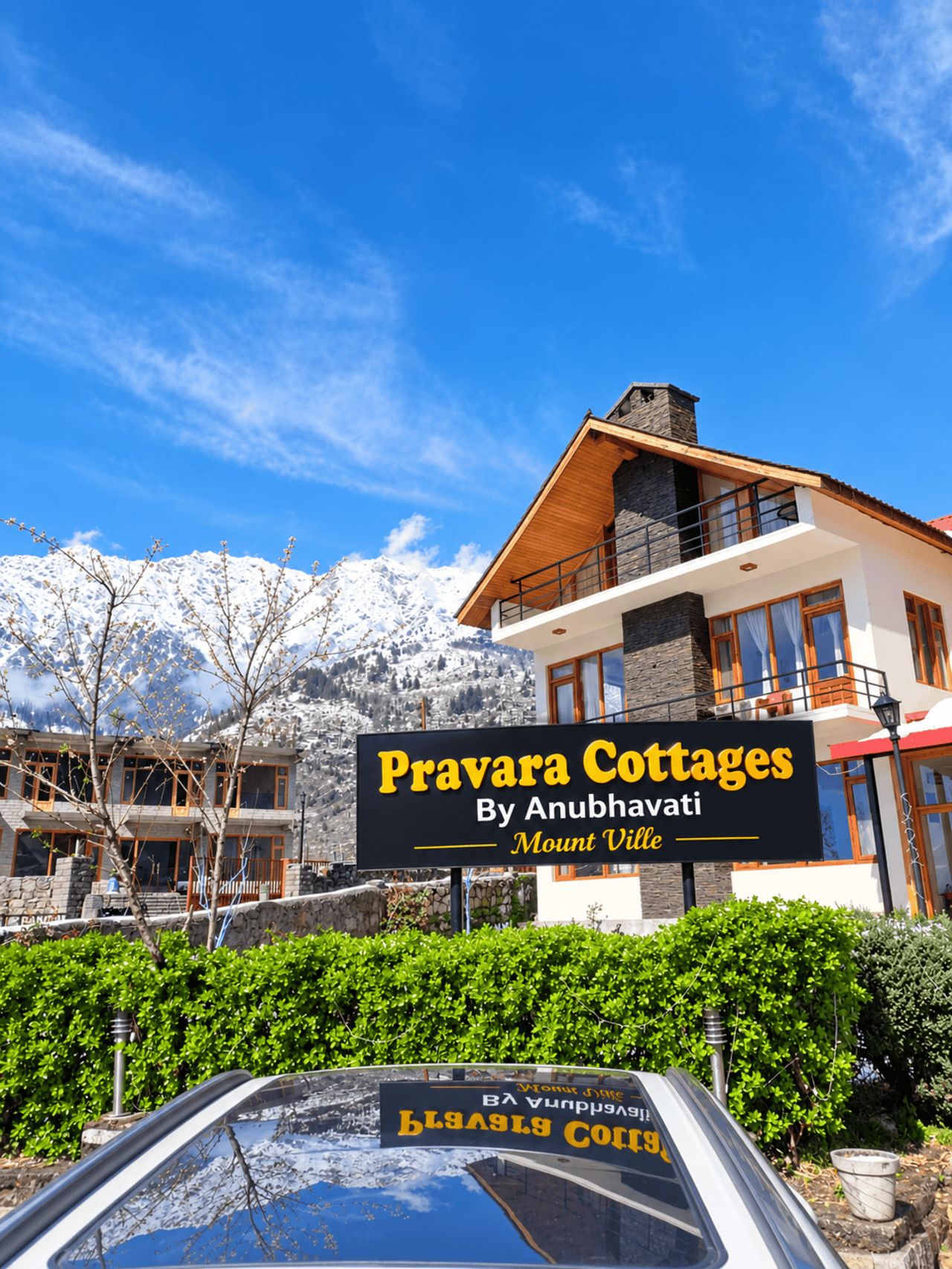 A sign for Pravara Cottages by Anubhavati in Mount Ville.