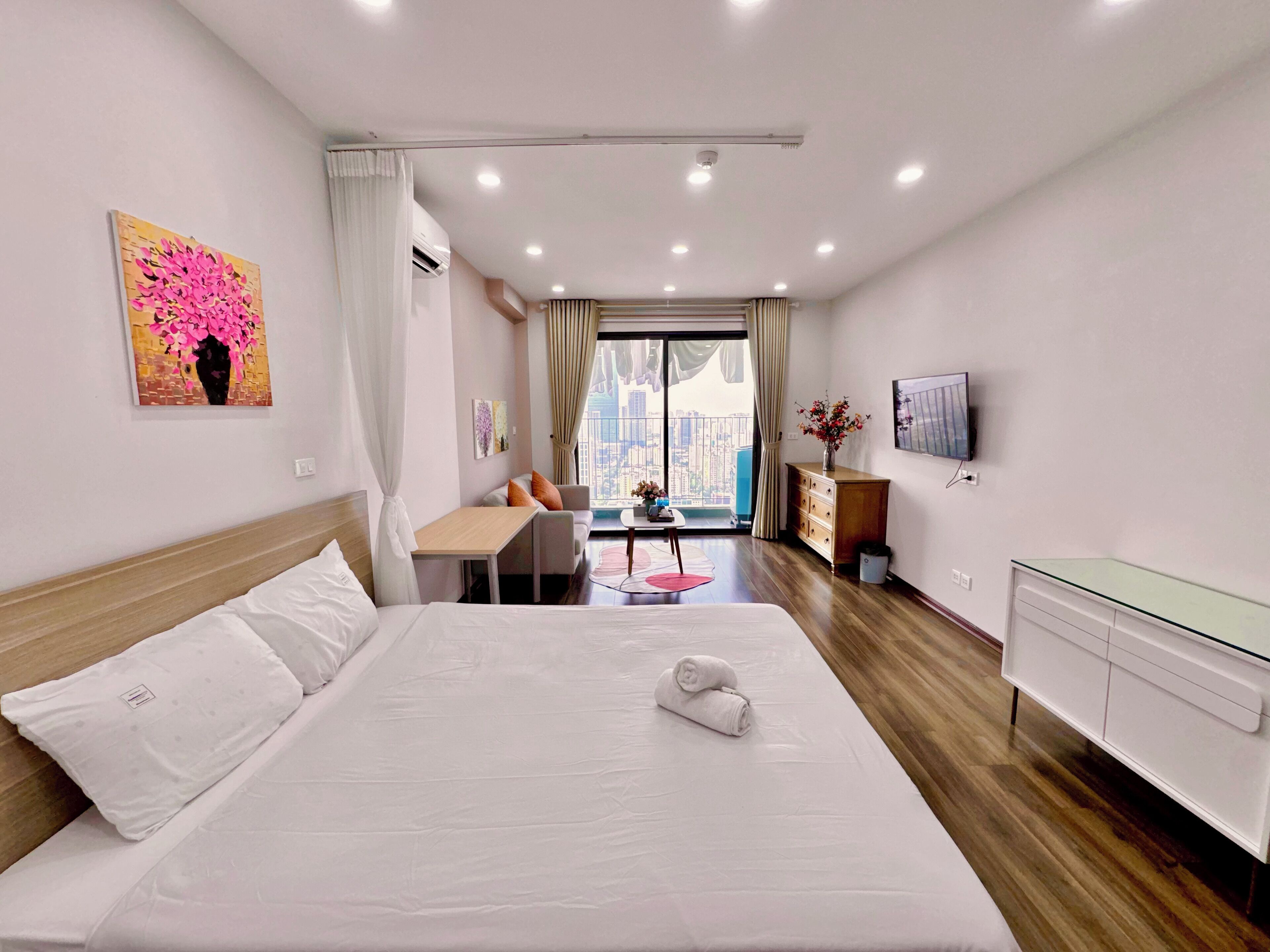 Studio Panoramique, balcon, vue ville | Draps en coton égyptien, literie de qualité supérieure