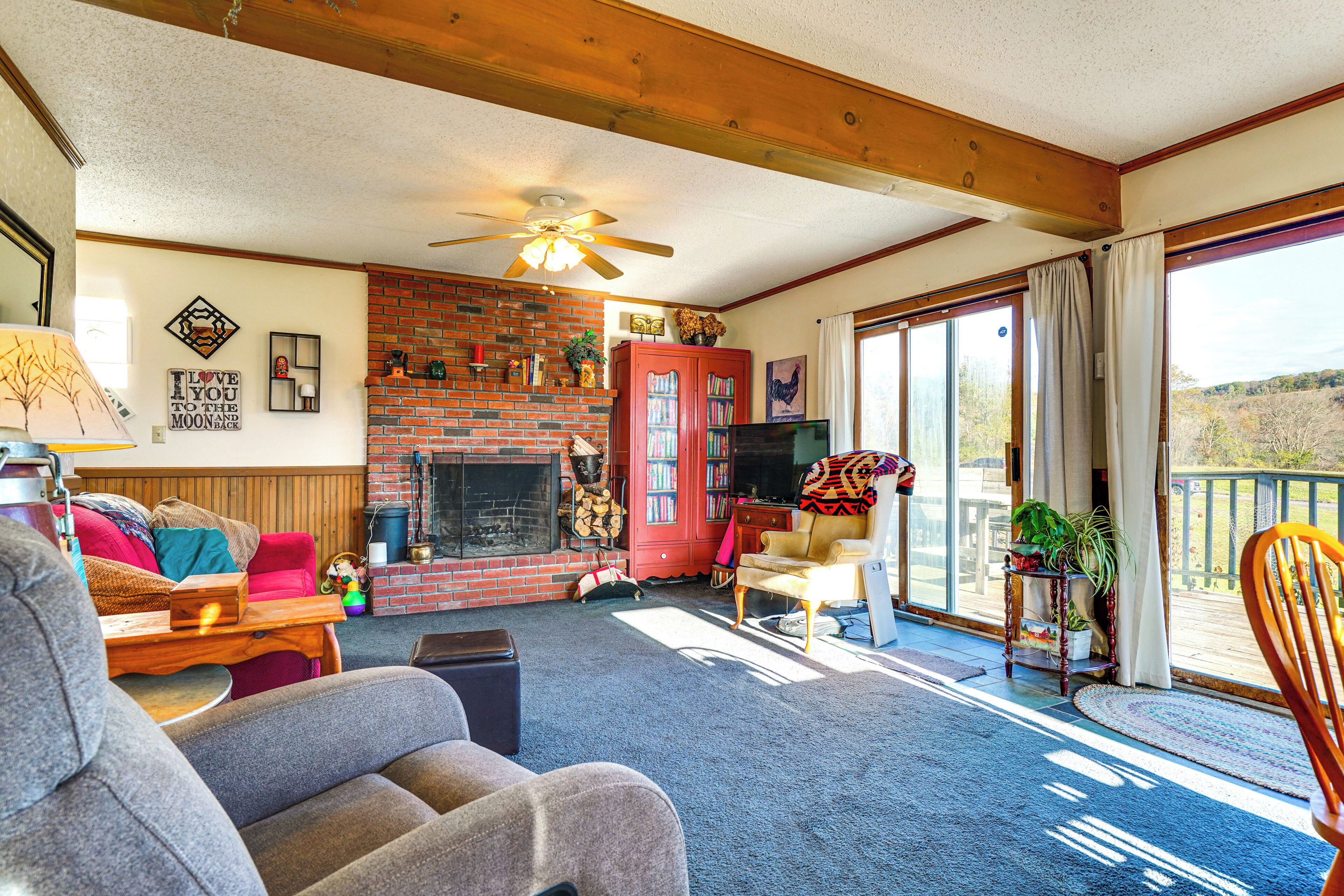 TV, caminetto, libri