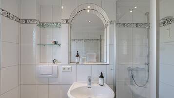 Shower, hair dryer, soap