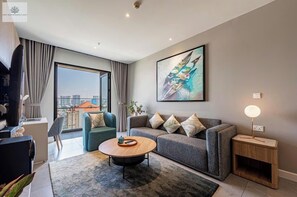Deluxe Apartment, 3 Bedrooms, Non Smoking, City View | Living area | 24-inch TV with digital channels - Zenity Signature Residence SaiGon (Thanh Pho Ho Chi Minh)