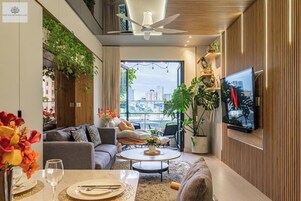 Luxury Apartment, 3 Bedrooms, Non Smoking, City View | Living area | 24-inch TV with digital channels