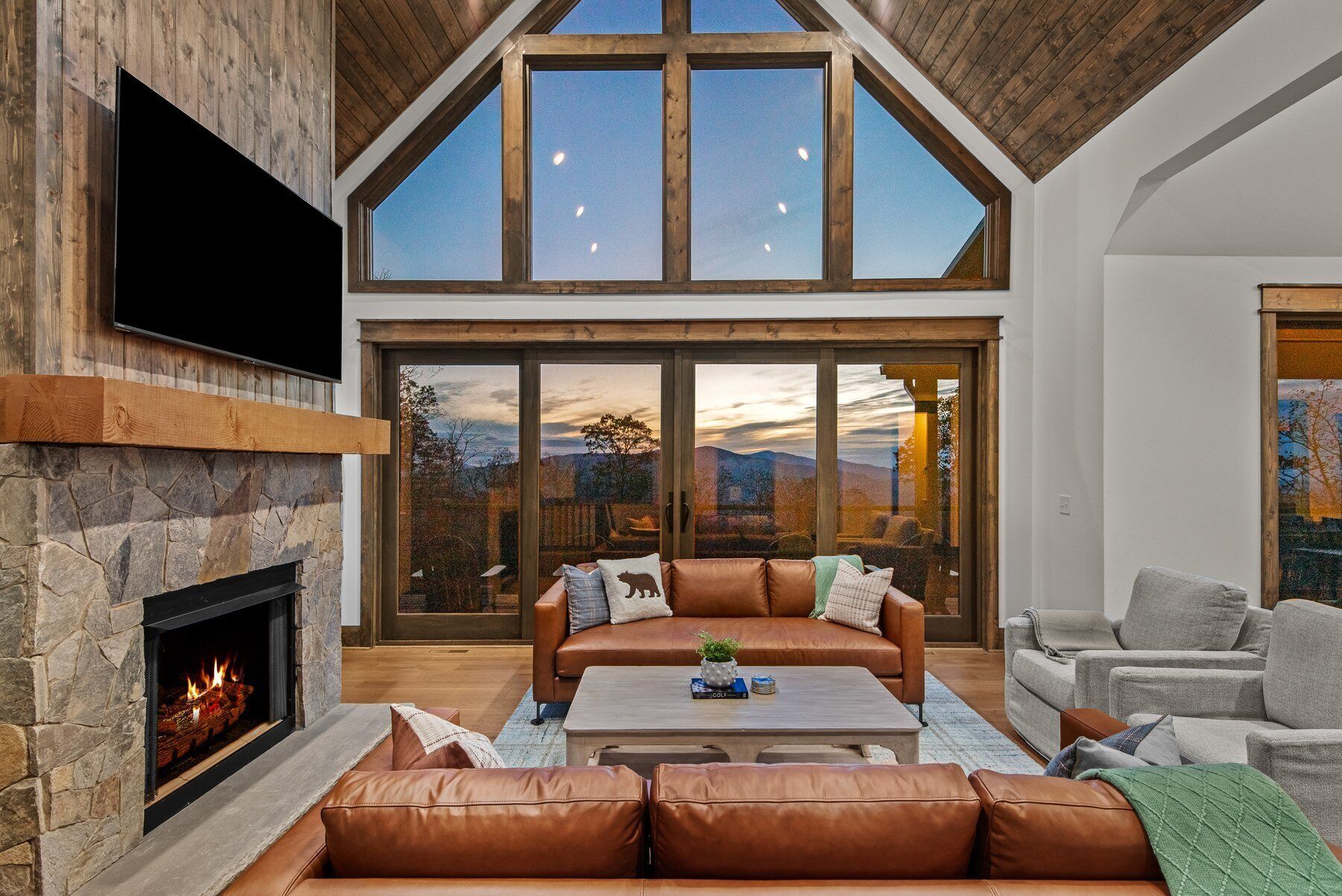 Smart TV, fireplace, foosball