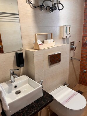 Deluxe Double or Twin Room, Balcony | Bathroom | Shower, hair dryer, slippers, towels - PINK GUAVA HOTELS (Gurugram)