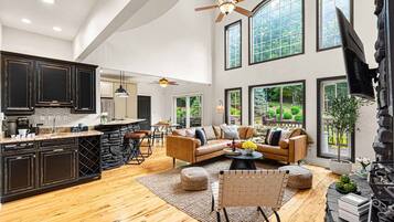 Televisio, takka, videopelejä, kirjoja