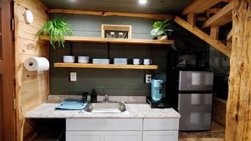 Fridge, microwave, oven, coffee/tea maker