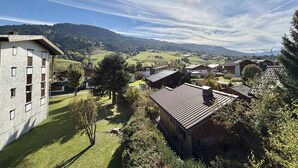 A rural village with a mix of traditional and modern buildings, surrounded by green fields and hills. - 3-room apartment in Praz-Sur-Arly, 6 people, parking, near slopes (Praz-sur-Arly)