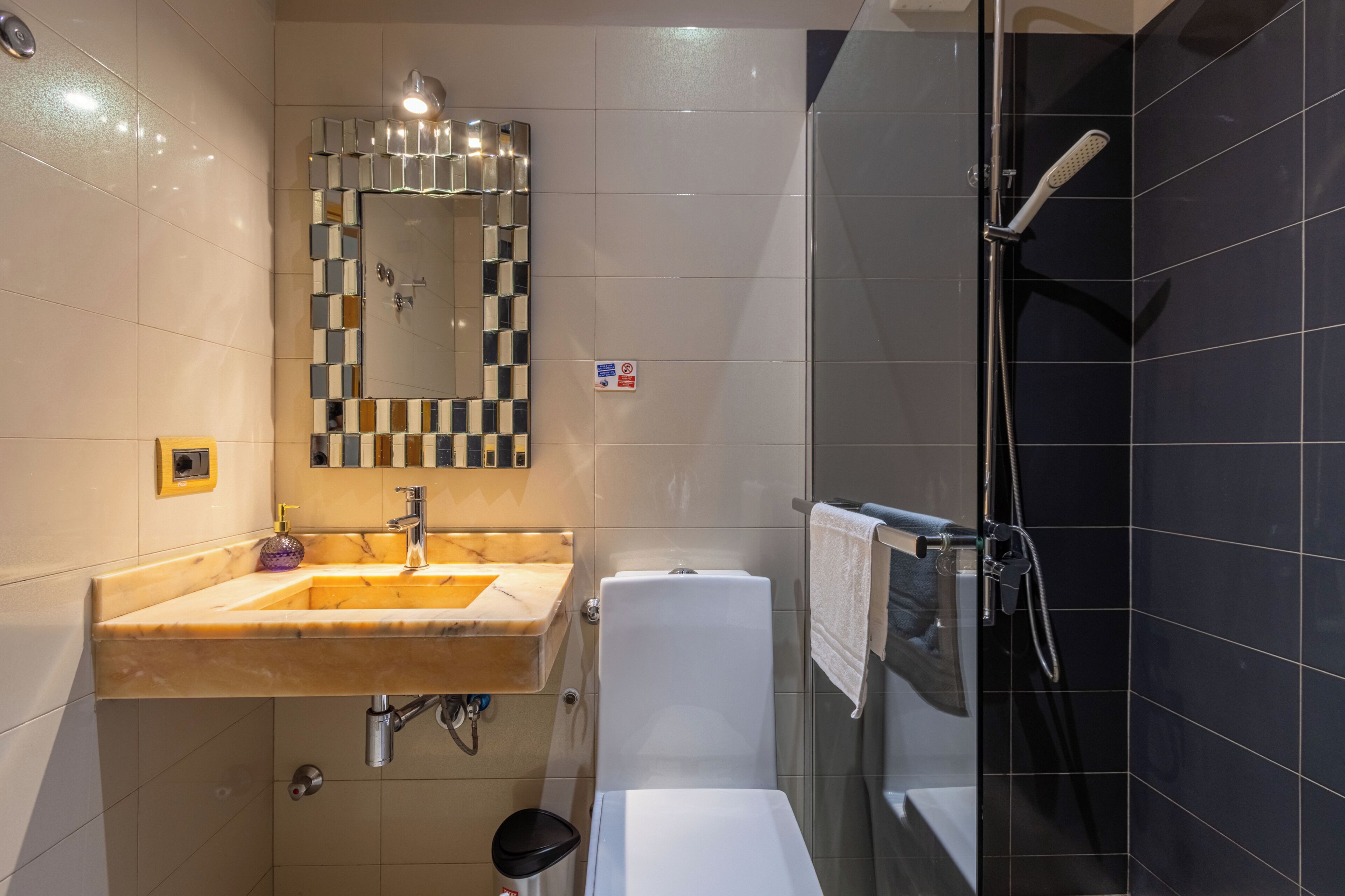 Towels, soap, shampoo, toilet paper