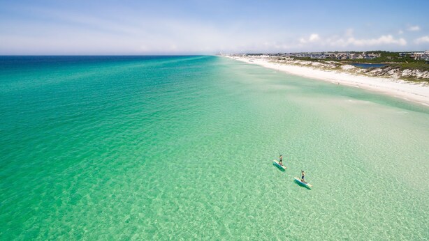 An aerial view of a beach with clear turquoise waters and a sandy shore. - Stunning New Main & Carriage House w/ Private Pool- Seas the Day of Seagrove (Santa Rosa Beach)