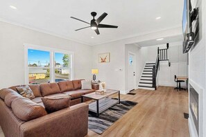 TV, fireplace, video games, offices