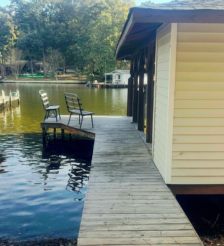 Waterfront and Dock, Quiet Cove, on Peaceful Lake Tillery.
   "Blue Heron Haven"