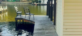 Waterfront and Dock, Quiet Cove, on Peaceful Lake Tillery.
   "Blue Heron Haven"