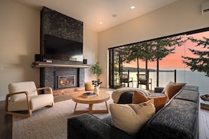 Smart TV, fireplace, stereo - Lummi Bay Overlook by Gather: Bayview Home w/ Hot Tub, Firepit & EV Charger (Bellingham)