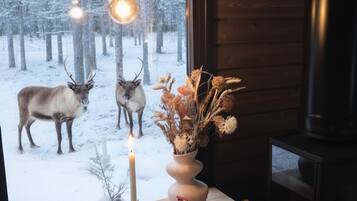 Superior-chalet, patio, näköala laaksoon | Oleskelualue | Takka, lämmitetyt lattiat