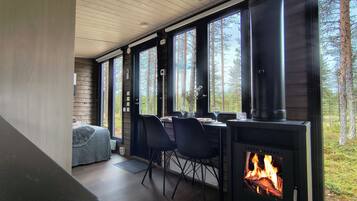 Chalet, Patio, Valley View | Living area | Fireplace, heated floors