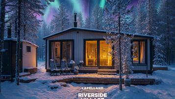 Superior-chalet, patio, näköala laaksoon | Yksilöllisesti sisustettu, työpöytä