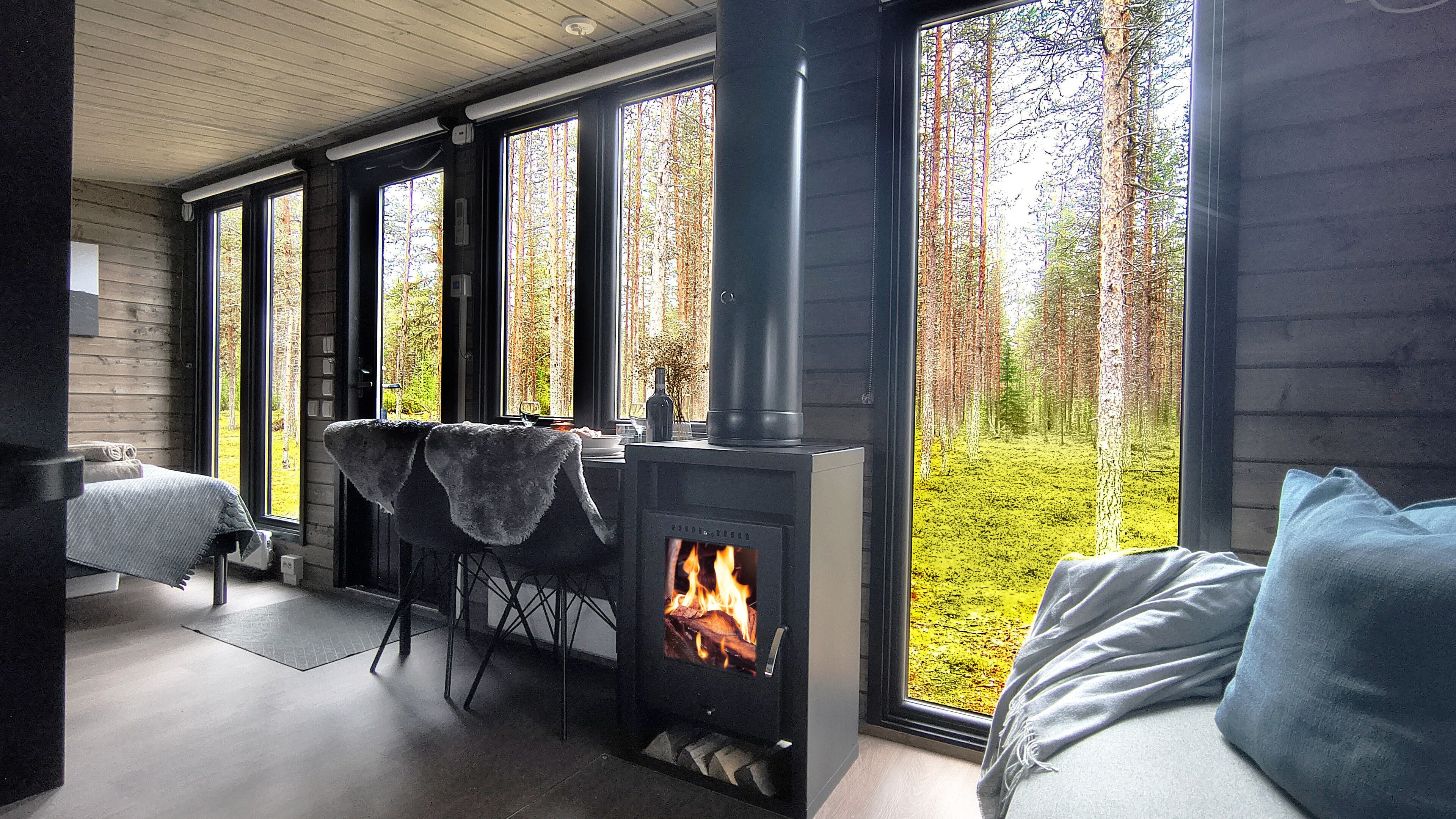 Een open haard en vloerwarming