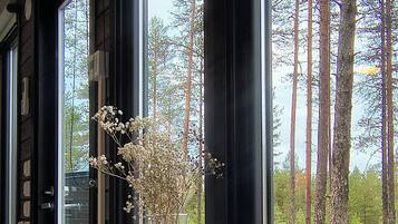 Chimenea, piso con calefacción