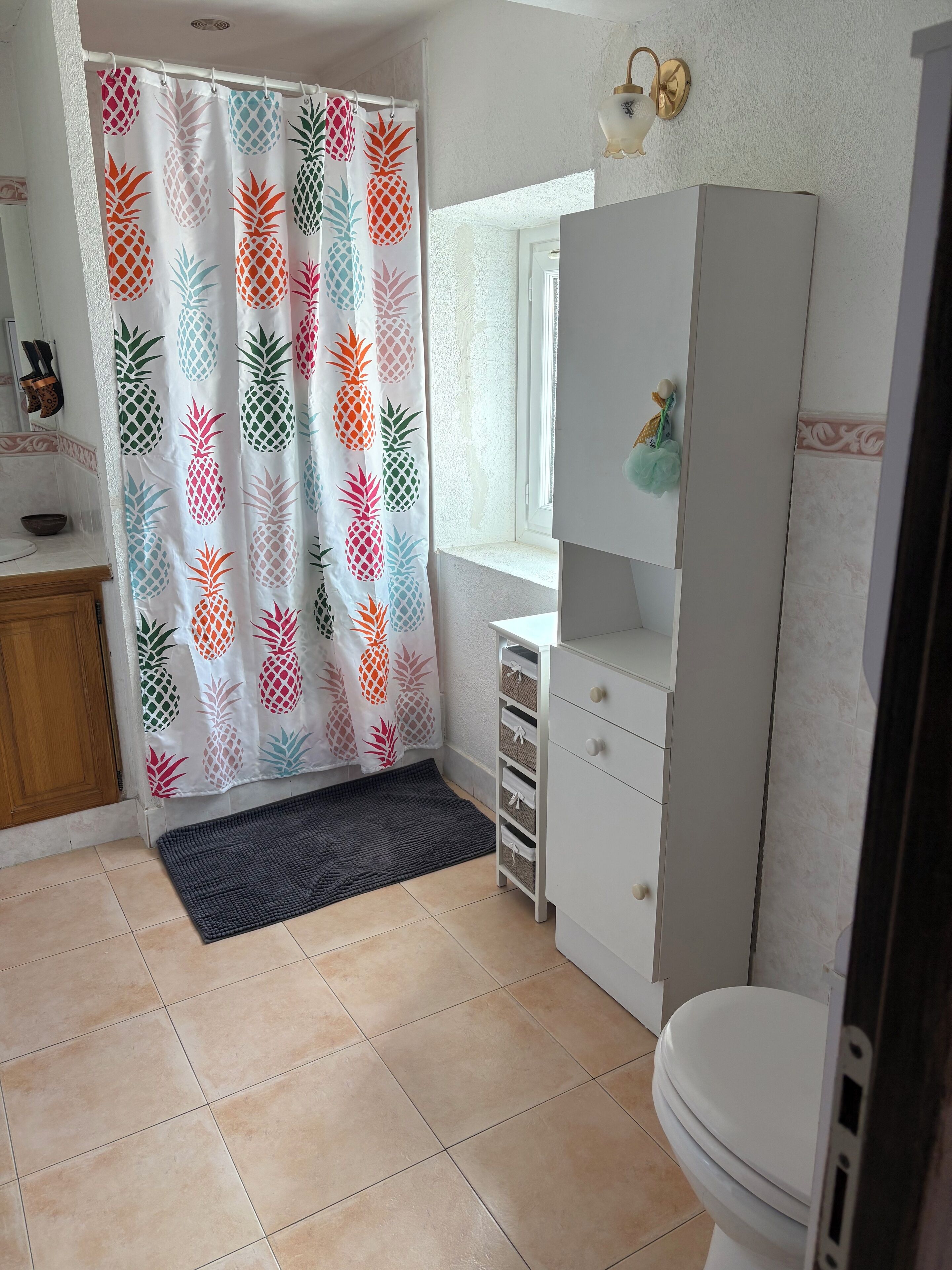 Séchoir à cheveux, serviettes fournies, savon, papier de toilette