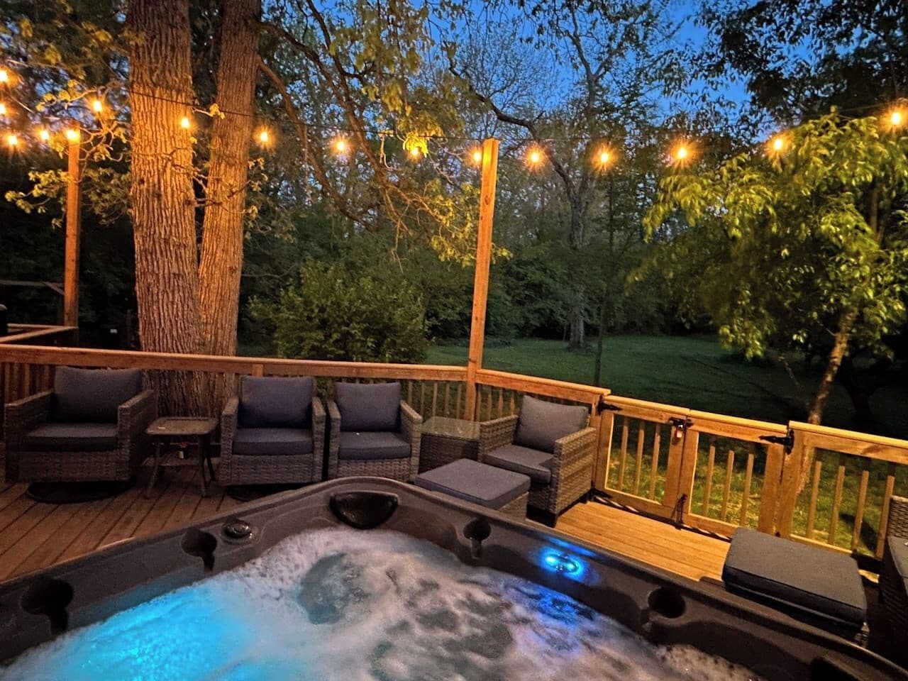 View from the hot tub at night.