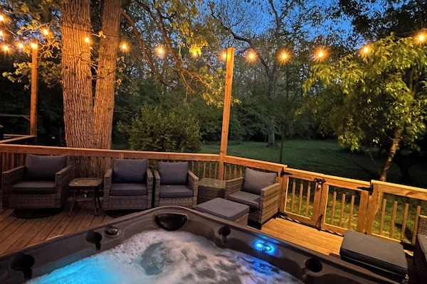 View from the hot tub at night.