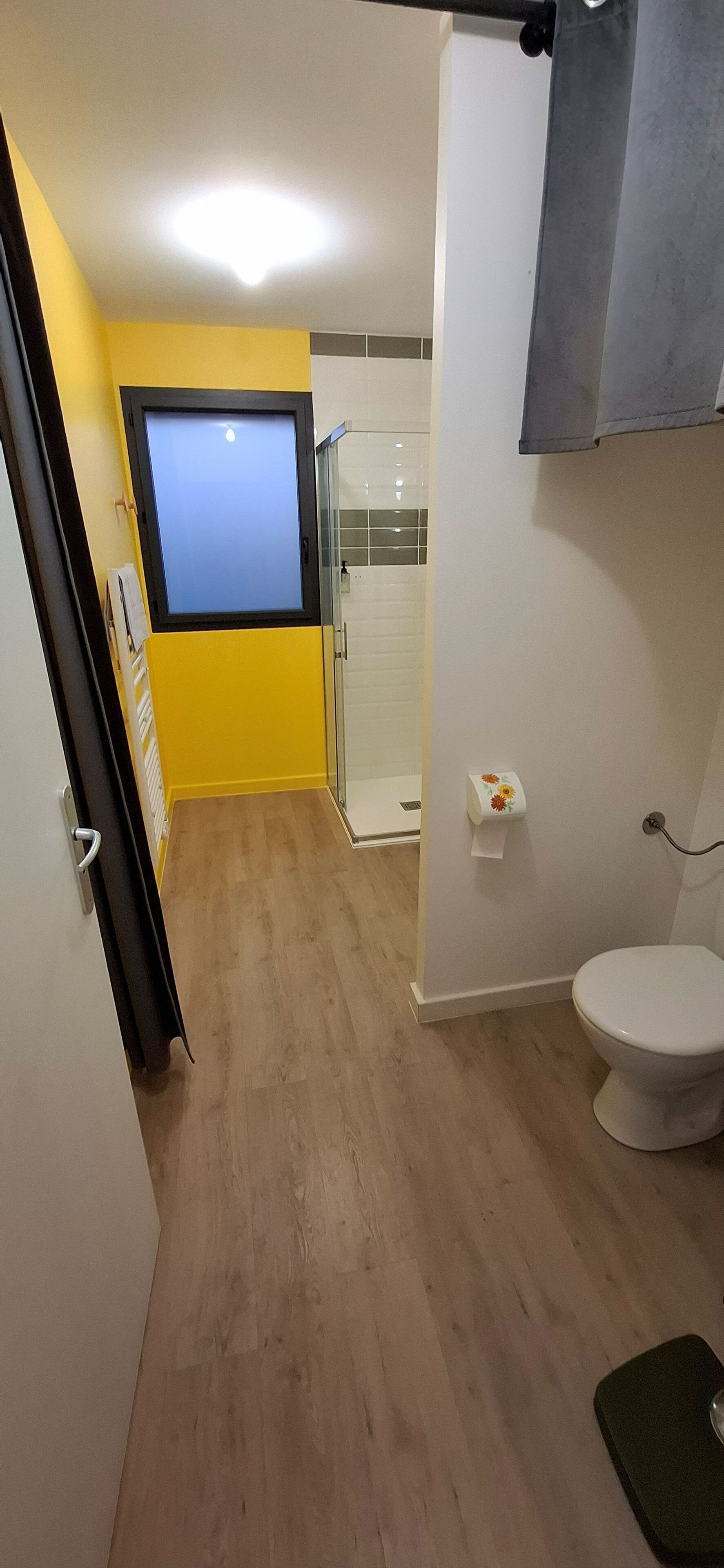 Ducha, toallas, jabón y papel higiénico