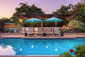 Outdoor pool - Coastal creekside family-friendly retreat: walkable, pool, spa, campfire (Soquel)