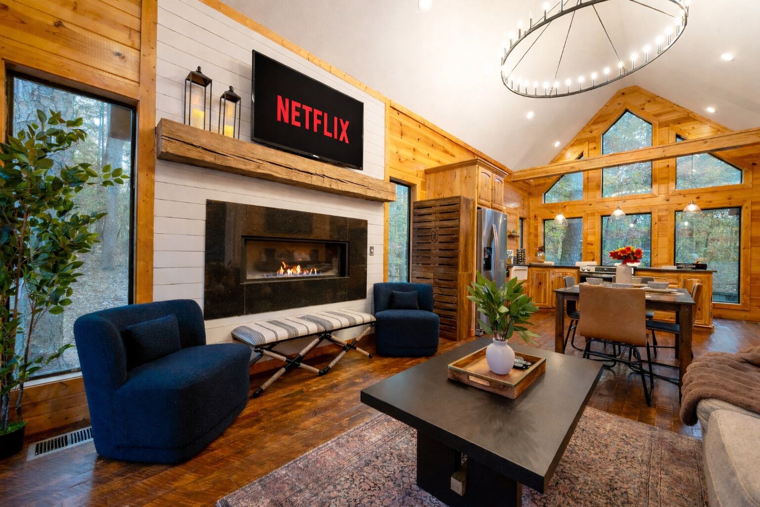 TV, fireplace