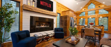 TV, fireplace