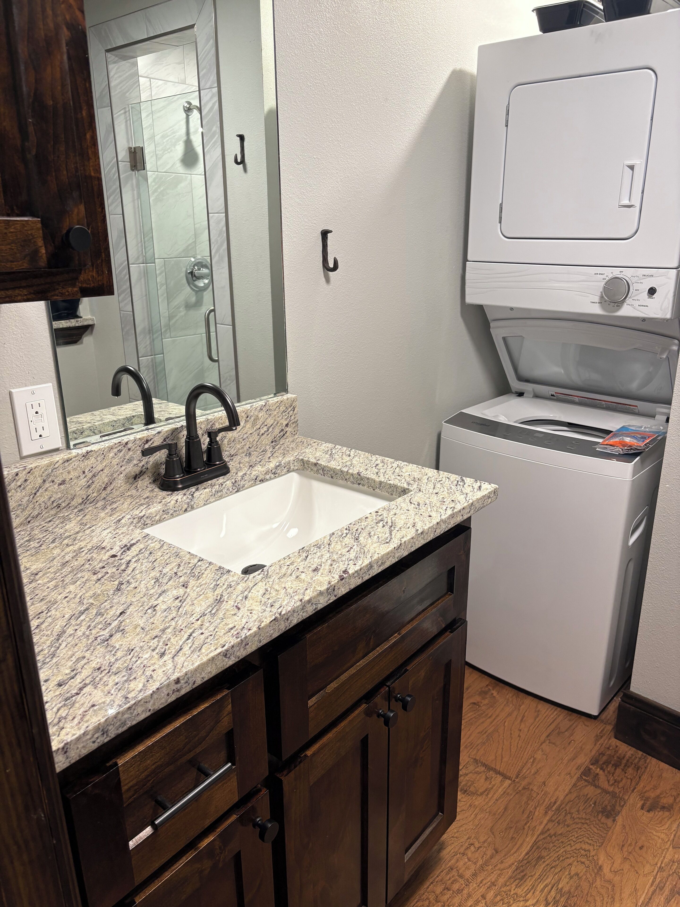 Shower, towels, toilet paper