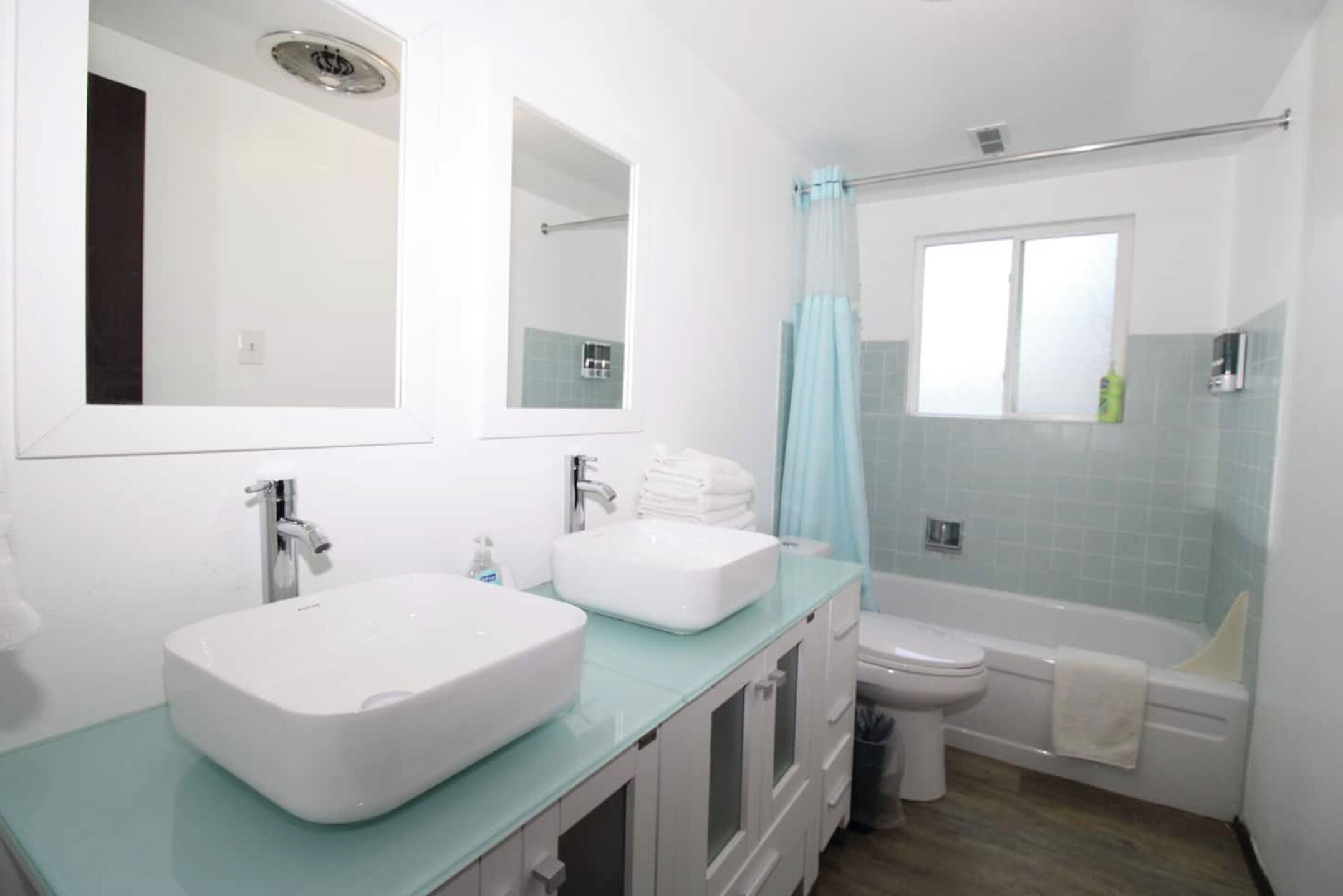 Hair dryer, towels, toilet paper