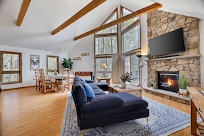 Smart TV, fireplace, video games, foosball