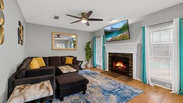 TV, fireplace