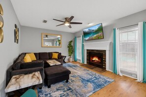 TV, fireplace